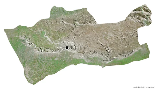 Shape Mardin Province Turkey Its Capital Isolated White Background Satellite — Stock Photo, Image