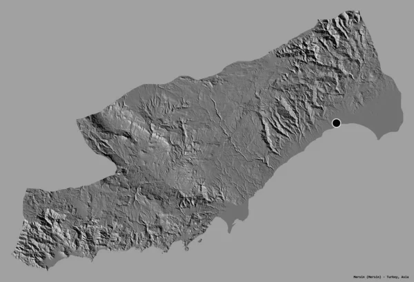Forma Mersin Provincia Turquía Con Capital Aislada Sobre Fondo Color — Foto de Stock