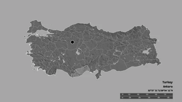 Desaturated Shape Turkey Its Capital Main Regional Division Separated Mersin — Stock Photo, Image