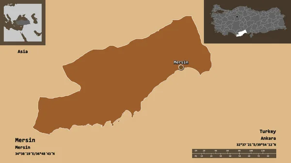 Shape Mersin Provinz Der Türkei Und Ihre Hauptstadt Entfernungsskala Vorschau — Stockfoto