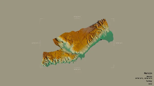 土耳其梅尔辛地区 在一个地理参考方块中 在坚实的背景下被隔离 地形浮雕图 3D渲染 — 图库照片