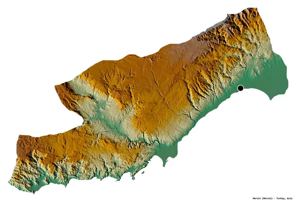 Kształt Mersin Prowincja Turcji Stolicą Odizolowaną Białym Tle Mapa Pomocy — Zdjęcie stockowe