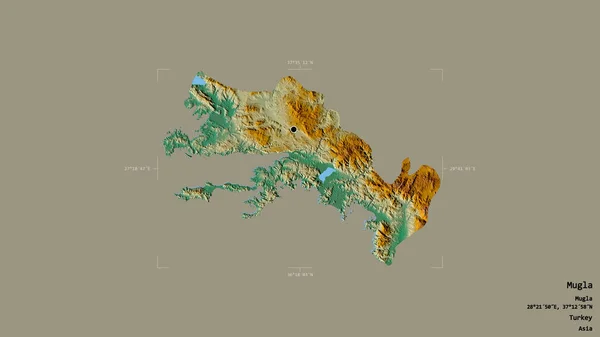 Oblast Mugla Provincie Turecko Izolovaná Pevném Pozadí Georeferencované Hraniční Oblasti — Stock fotografie