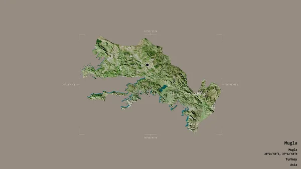 土耳其Mugla地区 在一个地理参照框的坚实背景下被隔离 卫星图像 3D渲染 — 图库照片