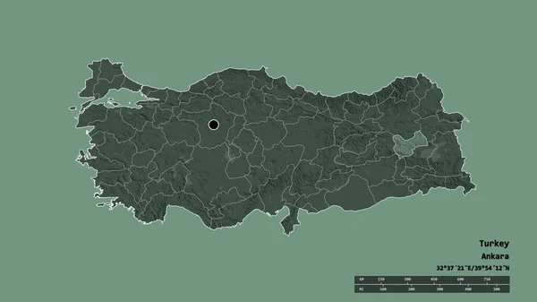 Forma Dessaturada Turquia Com Sua Capital Principal Divisão Regional Área — Fotografia de Stock