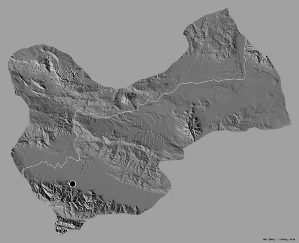 土耳其莫斯省的形状 其首都被隔离在纯色的背景下 Bilevel高程图 3D渲染 — 图库照片
