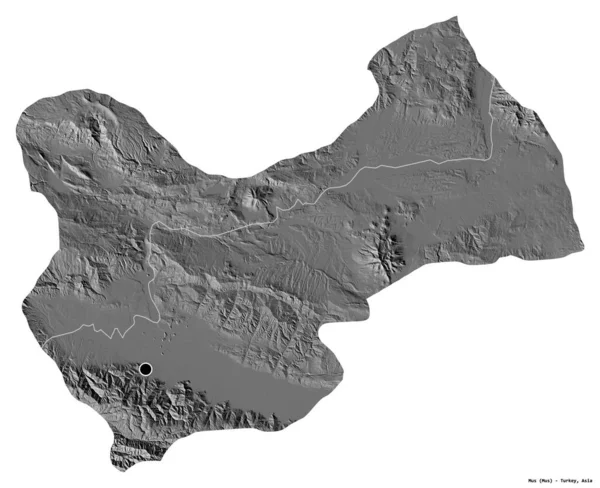 Форма Муса Провинция Турции Столицей Белом Фоне Карта Рельефа Билевеля — стоковое фото