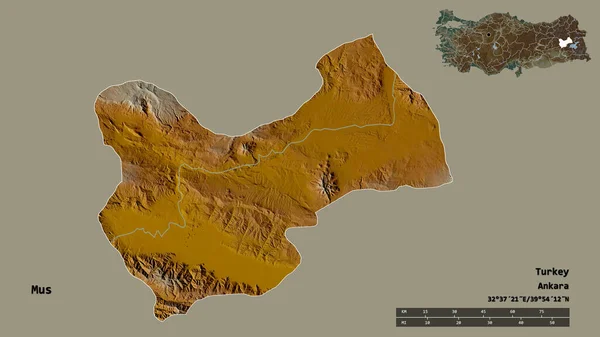 Form Mus Provinsen Turkiet Med Dess Huvudstad Isolerad Solid Bakgrund — Stockfoto