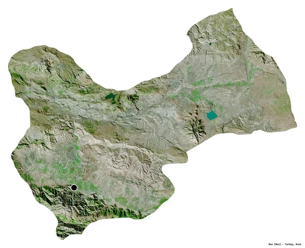 トルコの州であるMusの形で 首都は白い背景に孤立しています 衛星画像 3Dレンダリング — ストック写真