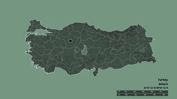 主要な地域部門と分離ネブシェヒル地域とトルコの荒廃した形 ラベル 色の標高マップ 3Dレンダリング — ストック写真