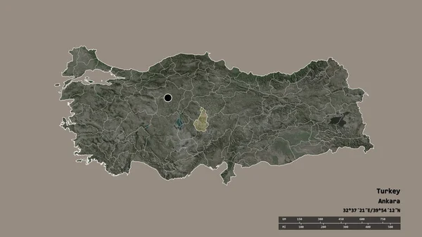 土耳其以首都 主要区域分部和分隔的Nevsehir地区为首都的专制形态 卫星图像 3D渲染 — 图库照片