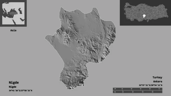 ナイジェリア トルコの州 およびその首都の形状 距離スケール プレビューおよびラベル 標高マップ 3Dレンダリング — ストック写真