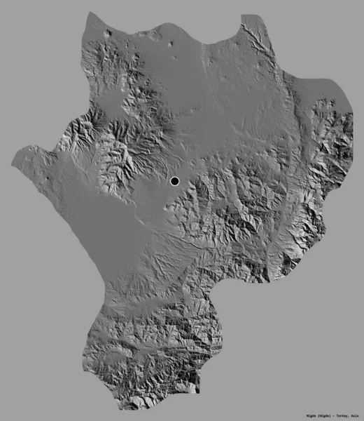 トルコの州ニグデの形は その首都をしっかりとした色の背景に隔離しています 標高マップ 3Dレンダリング — ストック写真