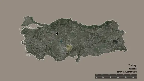主要な地域部門と分離されたナイジェード地域とトルコの荒廃した形 ラベル 衛星画像 3Dレンダリング — ストック写真