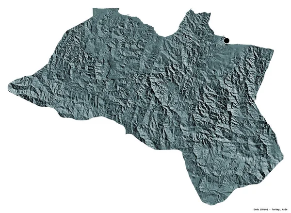 Форма Орду Провинция Турции Столицей Изолированной Белом Фоне Цветная Карта — стоковое фото