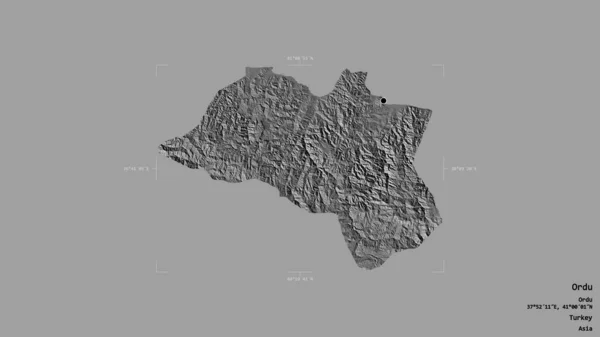 土耳其奥杜省的一个地区 在一个地理参照框的坚实背景下被隔离 Bilevel高程图 3D渲染 — 图库照片