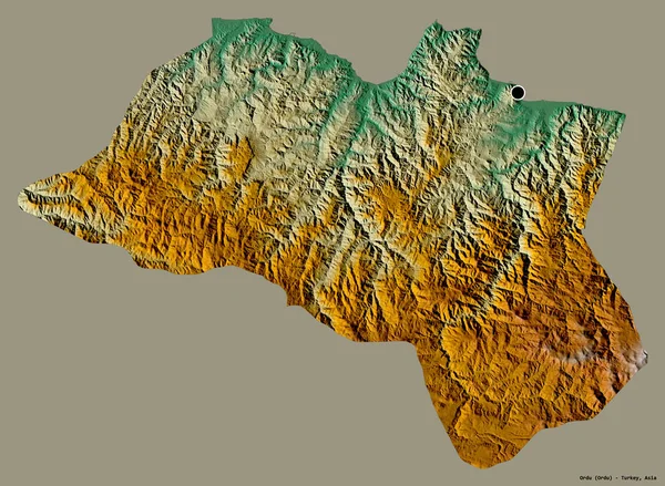 Forma Ordu Provincia Turchia Con Sua Capitale Isolata Sfondo Tinta — Foto Stock