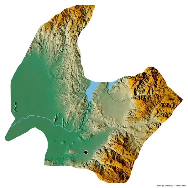 Form Osmaniye Provinsen Turkiet Med Huvudstaden Isolerad Vit Bakgrund Topografisk — Stockfoto