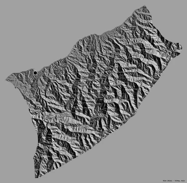 トルコの州であるRizeの形で その首都はしっかりとした色の背景に隔離されています 標高マップ 3Dレンダリング — ストック写真