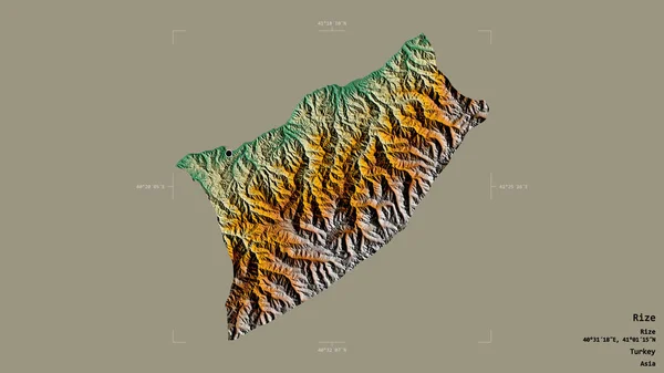 Obszar Rize Prowincja Turcji Odizolowany Solidnym Tle Georeferencyjnym Pudle Granicznym — Zdjęcie stockowe