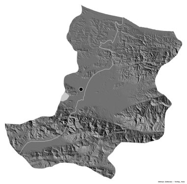 Türkiye 'nin Sakarya eyaleti, başkenti beyaz arka planda izole edilmiş. Çift seviyeli yükseklik haritası. 3B görüntüleme