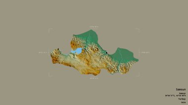 Türkiye 'nin Samsun ilçesi bir sınır kutusunda sağlam bir zemin üzerinde izole edilmiş durumda. Etiketler. Topografik yardım haritası. 3B görüntüleme