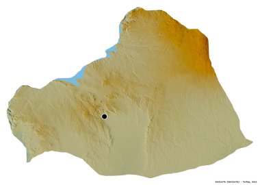 Türkiye 'nin başkenti Şanlıurfa' nın beyaz arka planda izole edilmiş hali. Topografik yardım haritası. 3B görüntüleme