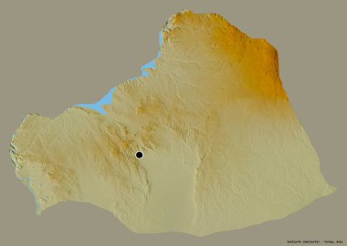 Türkiye 'nin Şanlıurfa eyaleti, başkenti katı renk arka planına izole edilmiş. Topografik yardım haritası. 3B görüntüleme
