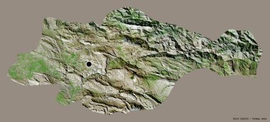 Türkiye 'nin Siirt ilinin başkenti, koyu renk arka planda izole edilmiştir. Uydu görüntüleri. 3B görüntüleme