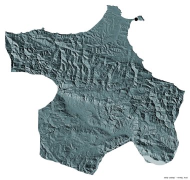 Türkiye 'nin Sinop ilçesinin başkenti beyaz arka planda izole edilmiştir. Renkli yükseklik haritası. 3B görüntüleme