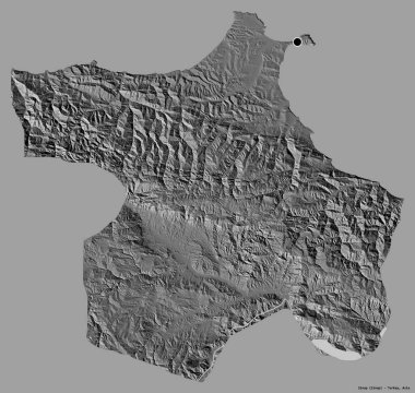 Türkiye 'nin Sinop kenti, başkenti katı bir renk arkaplanı ile izole edilmiştir. Çift seviyeli yükseklik haritası. 3B görüntüleme