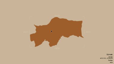 Türkiye 'nin Şırnak ilçesi bir sınır kutusunda sağlam bir zemin üzerinde izole edilmiş durumda. Etiketler. Desenli dokuların bileşimi. 3B görüntüleme