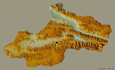 Türkiye 'nin Tokat ilçesi, başkenti katı renk arka planında izole edilmiş. Topografik yardım haritası. 3B görüntüleme