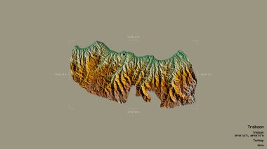 Türkiye 'nin Trabzon ilçesi bir sınır kutusunda sağlam bir zemin üzerinde izole edilmiş durumda. Etiketler. Topografik yardım haritası. 3B görüntüleme