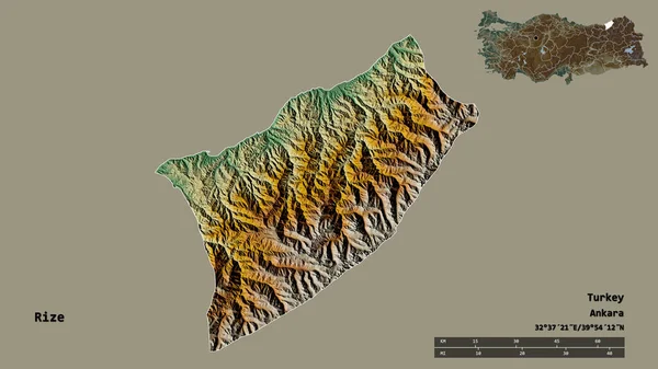 Forme Rize Province Turquie Avec Capitale Isolée Sur Fond Solide — Photo