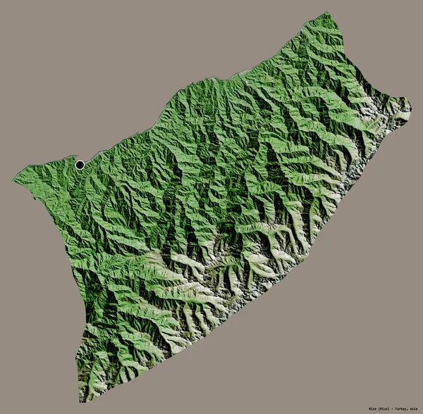 土耳其里兹省的形状 其首都用纯色背景隔开 卫星图像 3D渲染 — 图库照片