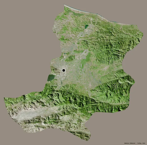 トルコの州サカリヤの形は その首都はしっかりとした色の背景に隔離されています 衛星画像 3Dレンダリング — ストック写真