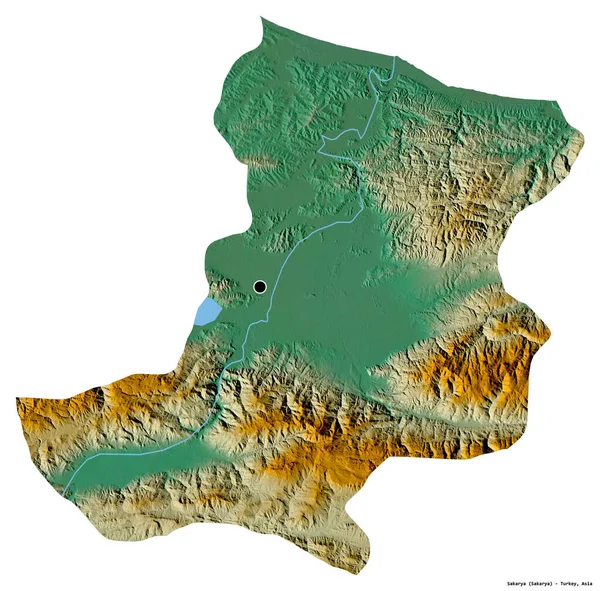 Form Sakarya Provinsen Turkiet Med Huvudstaden Isolerad Vit Bakgrund Topografisk — Stockfoto