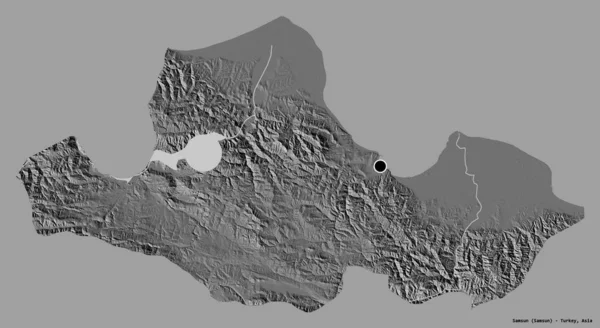 土耳其萨姆松的形状 其首都被隔离在一个坚实的色彩背景上 Bilevel高程图 3D渲染 — 图库照片