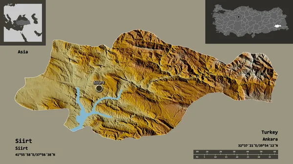 精神の形 トルコの州 そしてその首都 距離スケール プレビューおよびラベル 地形図 3Dレンダリング — ストック写真