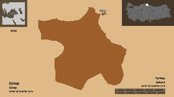 Forma Sinop Provincia Turquía Capital Escala Distancia Vistas Previas Etiquetas —  Fotos de Stock