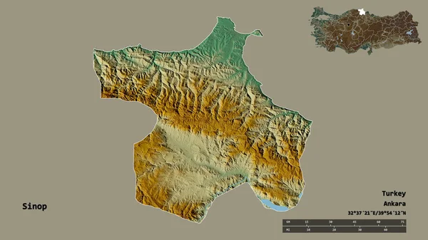 Forma Sinop Provincia Turquía Con Capital Aislada Sobre Fondo Sólido —  Fotos de Stock