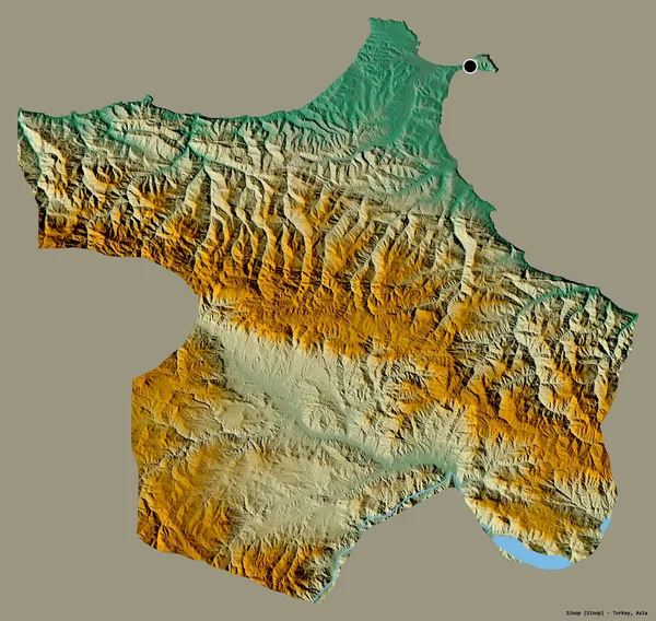トルコの州であるSinopの形は その首都をしっかりとした色の背景に隔離しています 地形図 3Dレンダリング — ストック写真