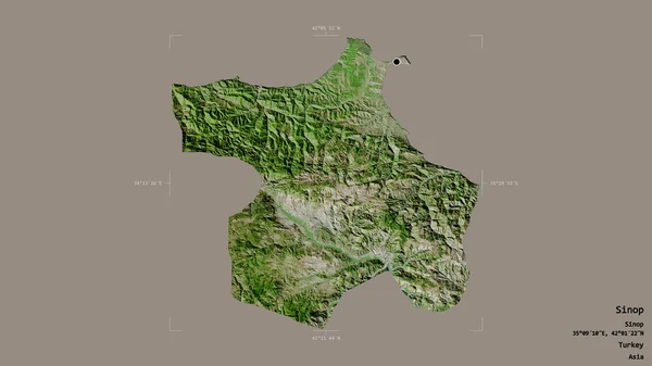 トルコの州であるSinopの地域は 洗練された境界ボックス内の強固な背景に隔離されています ラベル 衛星画像 3Dレンダリング — ストック写真