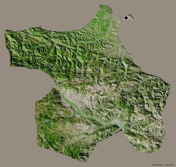 トルコの州であるSinopの形は その首都をしっかりとした色の背景に隔離しています 衛星画像 3Dレンダリング — ストック写真
