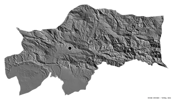 トルコの州シルナクの形で 首都は白い背景に孤立しています 標高マップ 3Dレンダリング — ストック写真