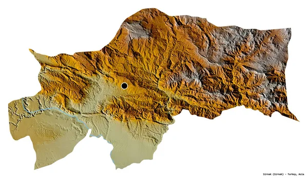 トルコの州シルナクの形で 首都は白い背景に孤立しています 地形図 3Dレンダリング — ストック写真