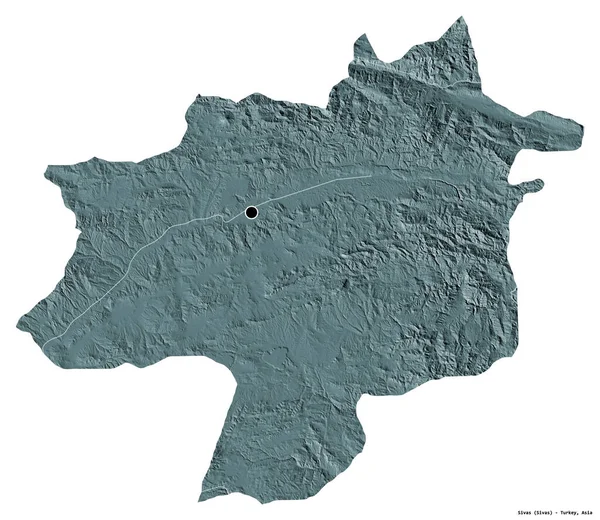 Форма Сивас Провинция Турции Столицей Изолированной Белом Фоне Цветная Карта — стоковое фото