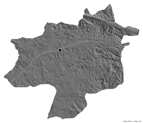 Tvar Sivas Provincie Turecko Hlavním Městem Izolovaným Bílém Pozadí Mapa — Stock fotografie