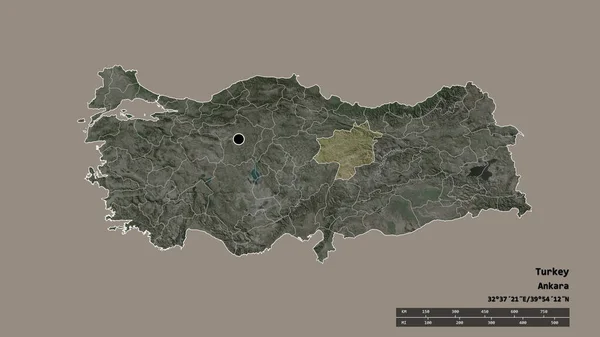 Başkenti Ana Bölgesel Bölünmesi Ayrılmış Sivas Alanıyla Türkiye Nin Dejenere — Stok fotoğraf